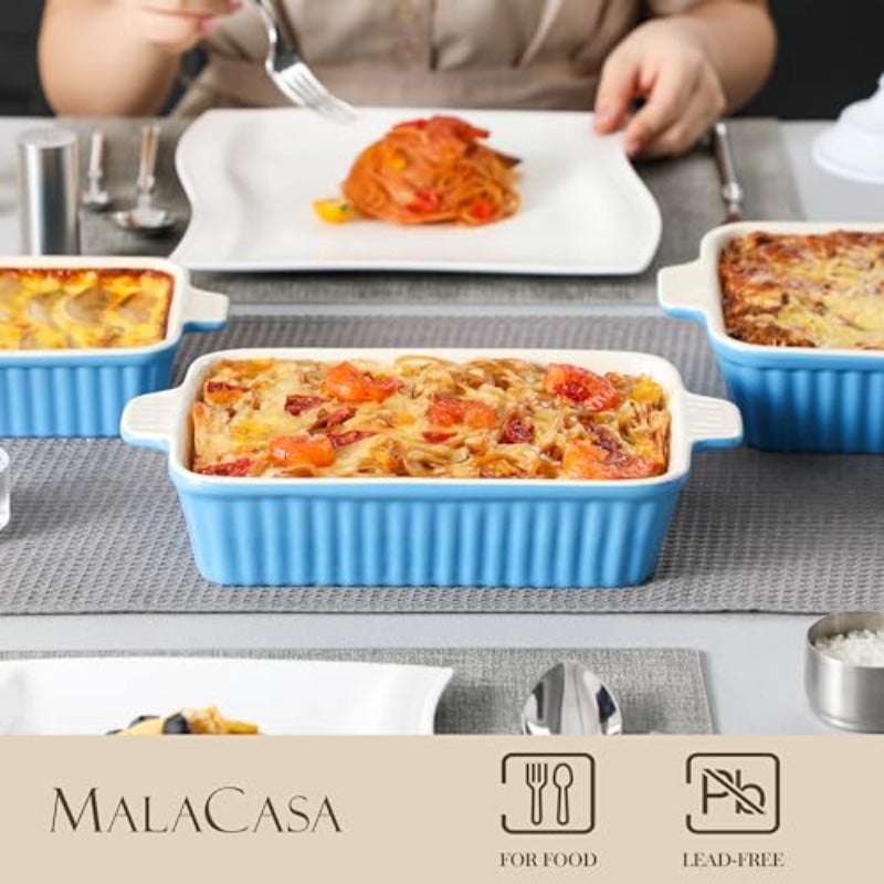 MALACASA Casserole Dishes for Oven Ceramic Bakeware Set of 4 Blue Deep Lasagna Pans for Versatile Use Durable Bakeware for Roasting Vegetable Gift Set Dishwasher Safe 9.4 11.1 12.2 14.7" - Image 4