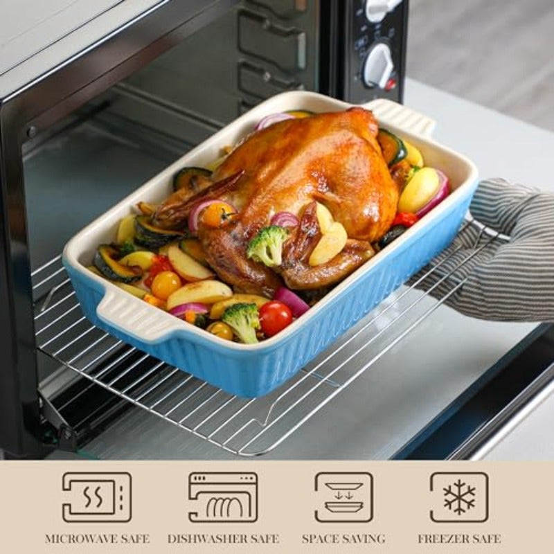 MALACASA Casserole Dishes for Oven Ceramic Bakeware Set of 4 Blue Deep Lasagna Pans for Versatile Use Durable Bakeware for Roasting Vegetable Gift Set Dishwasher Safe 9.4 11.1 12.2 14.7" - Image 5