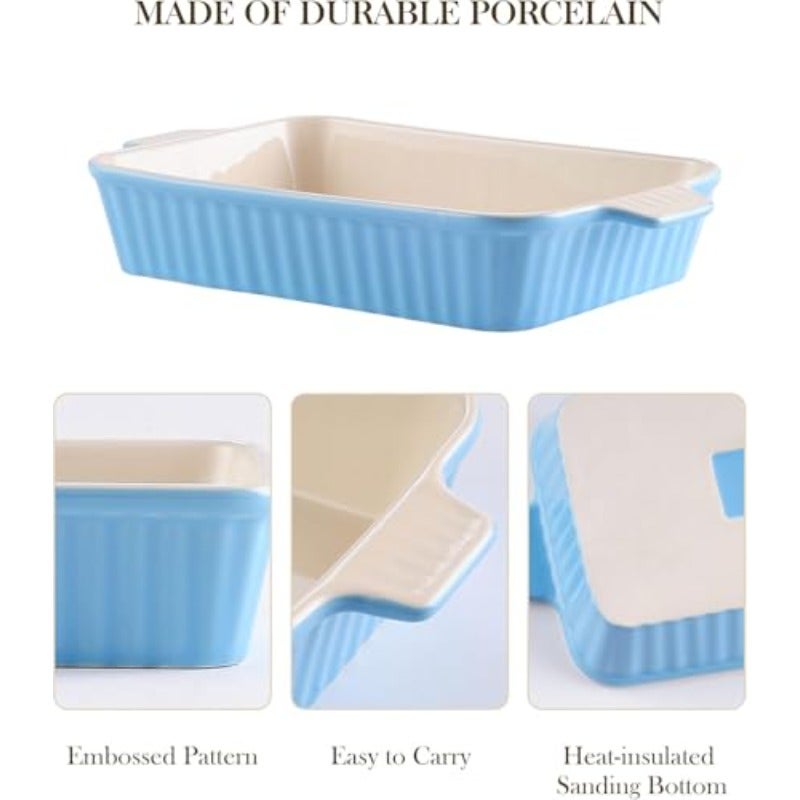 MALACASA Casserole Dishes for Oven Ceramic Bakeware Set of 4 Blue Deep Lasagna Pans for Versatile Use Durable Bakeware for Roasting Vegetable Gift Set Dishwasher Safe 9.4 11.1 12.2 14.7" - Image 3