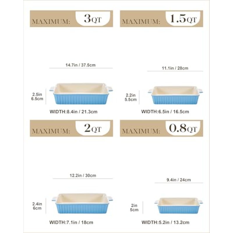 MALACASA Casserole Dishes for Oven Ceramic Bakeware Set of 4 Blue Deep Lasagna Pans for Versatile Use Durable Bakeware for Roasting Vegetable Gift Set Dishwasher Safe 9.4 11.1 12.2 14.7" - Image 2