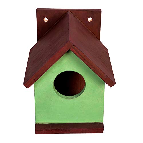 Cket Bird House Nest Box Pure Wooden for Sparrow, Budgies and Finches Eco Friendly for Garden Balcony Hanging 07 Green (Pack of 2) - Image 3