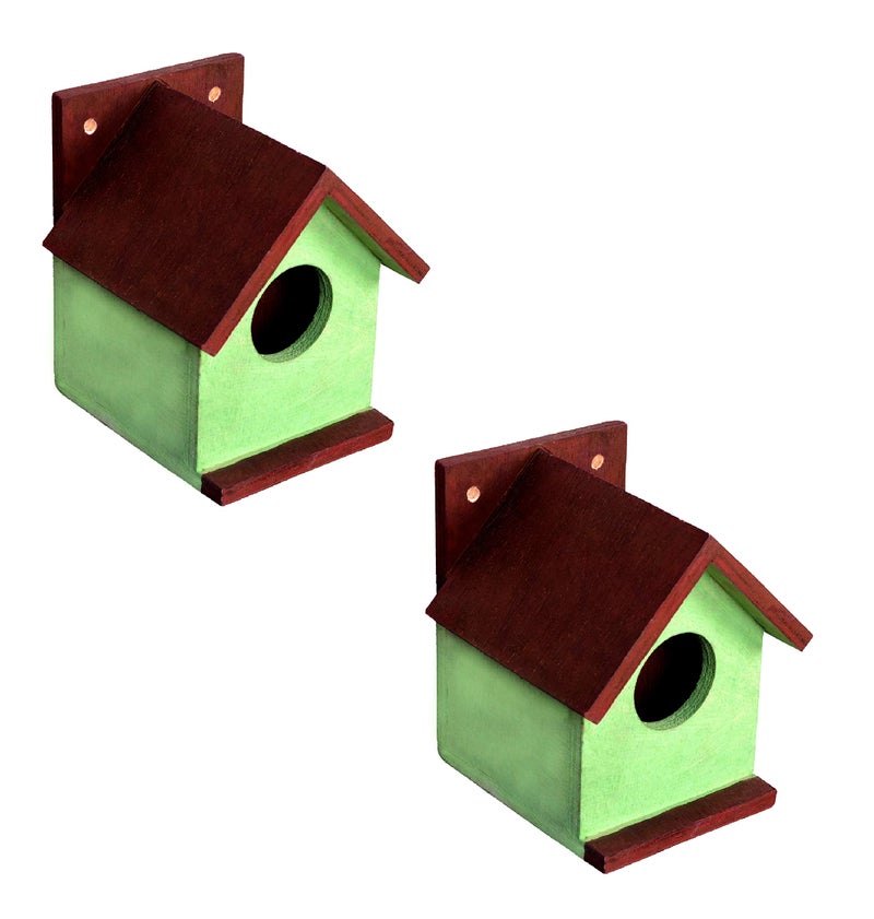 Cket Bird House Nest Box Pure Wooden for Sparrow, Budgies and Finches Eco Friendly for Garden Balcony Hanging 07 Green (Pack of 2) - Image 1