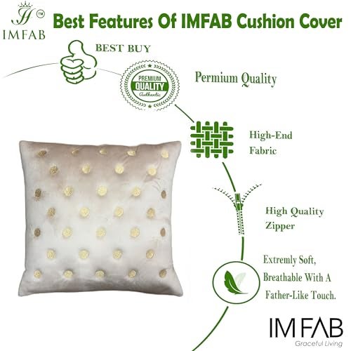 IM FAB Polka Emboridery Velvet Fabric Decorative Throw Cushion Cover 16X16 Set of 5 (Cream) - Image 3