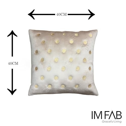 IM FAB Polka Emboridery Velvet Fabric Decorative Throw Cushion Cover 16X16 Set of 5 (Cream) - Image 4