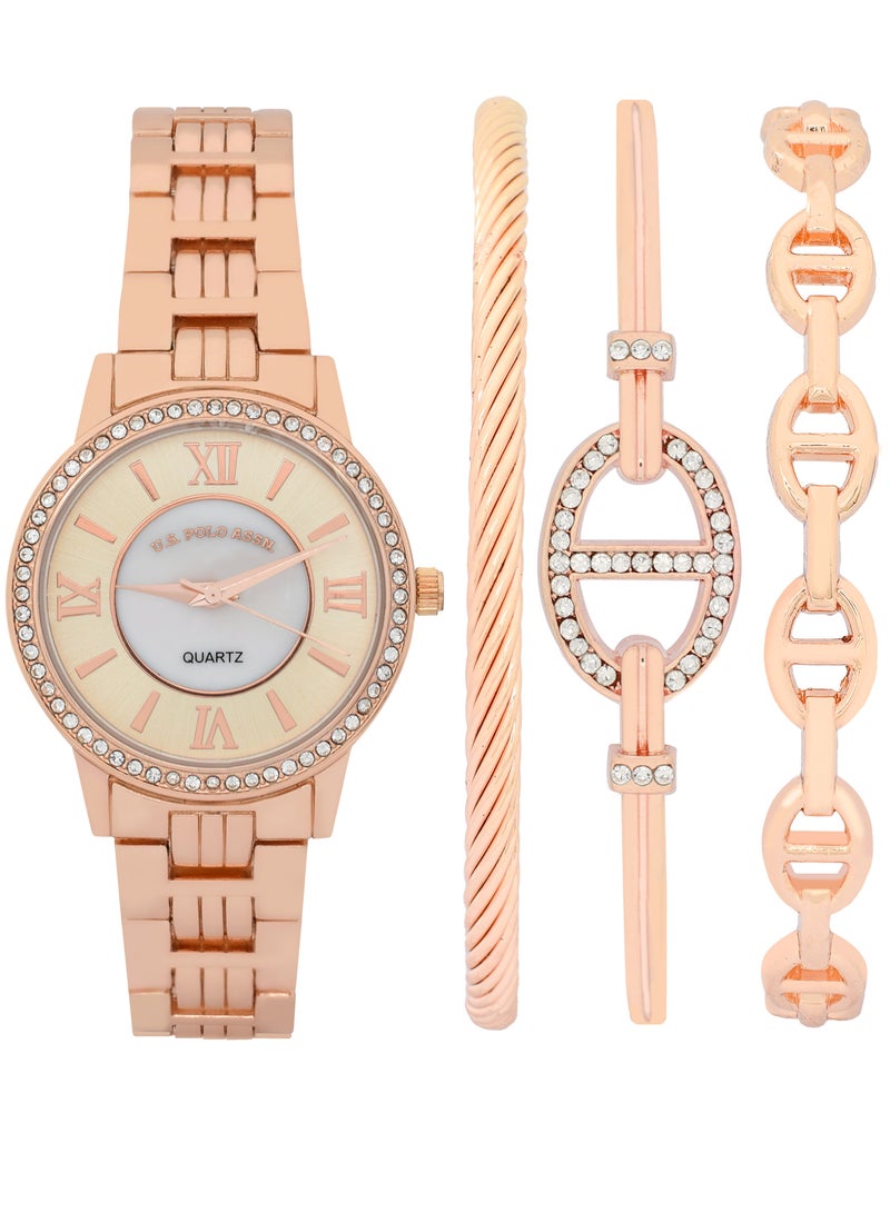 U.S. Polo Assn. U.S. Polo Assn. Women's Quartz Watch, Analog Display and Rose Gold Plated Set watch  - Image 1
