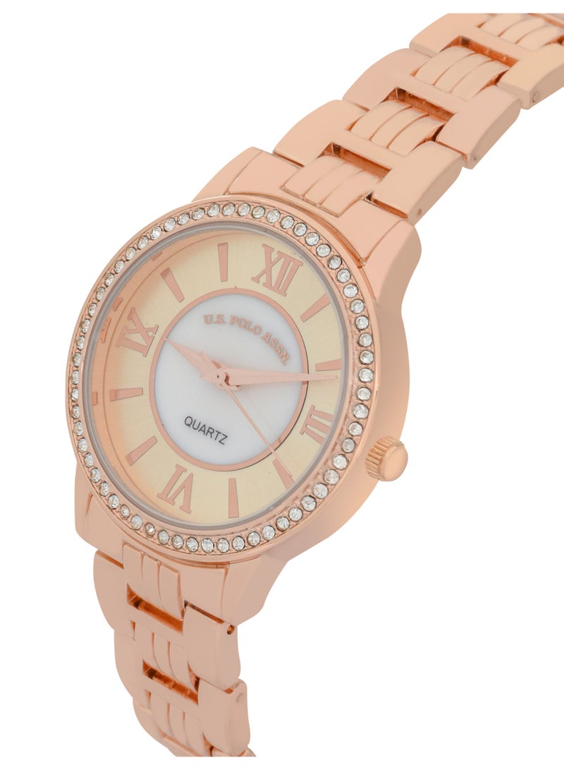 U.S. Polo Assn. U.S. Polo Assn. Women's Quartz Watch, Analog Display and Rose Gold Plated Set watch  - Image 4