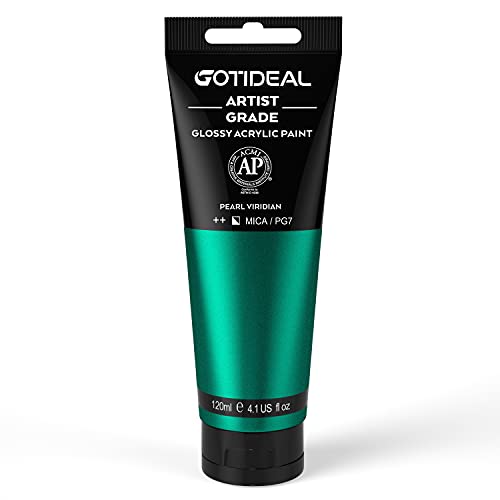 GOTIDEAL Metallic Acrylic Paint Pearl Viridian Green Tubes(120ml, 4.1 oz) Non Toxic Non Fading,Rich Pigments for Painters, Adults & Kids, Ideal for Canvas Wood Clay Fabric Ceramic Craft Supplies - Image 1