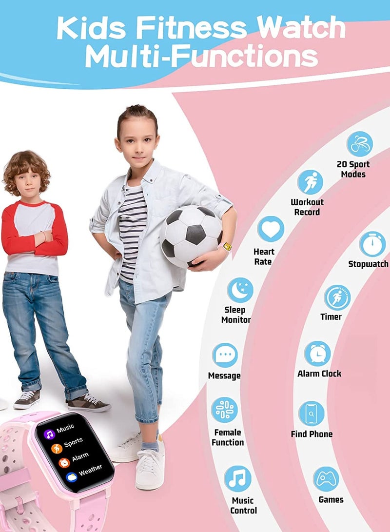 ZONEY Smart Watch for Kids Teens, No Phone Needed Fitness Tracker Boy Girls Watch with 19 Sport Modes, Pedometer, Sleep Monitor, Kids Watch Birthday Gifts Toy Gift for Girls Boys 6-16 (Pink) - Image 3