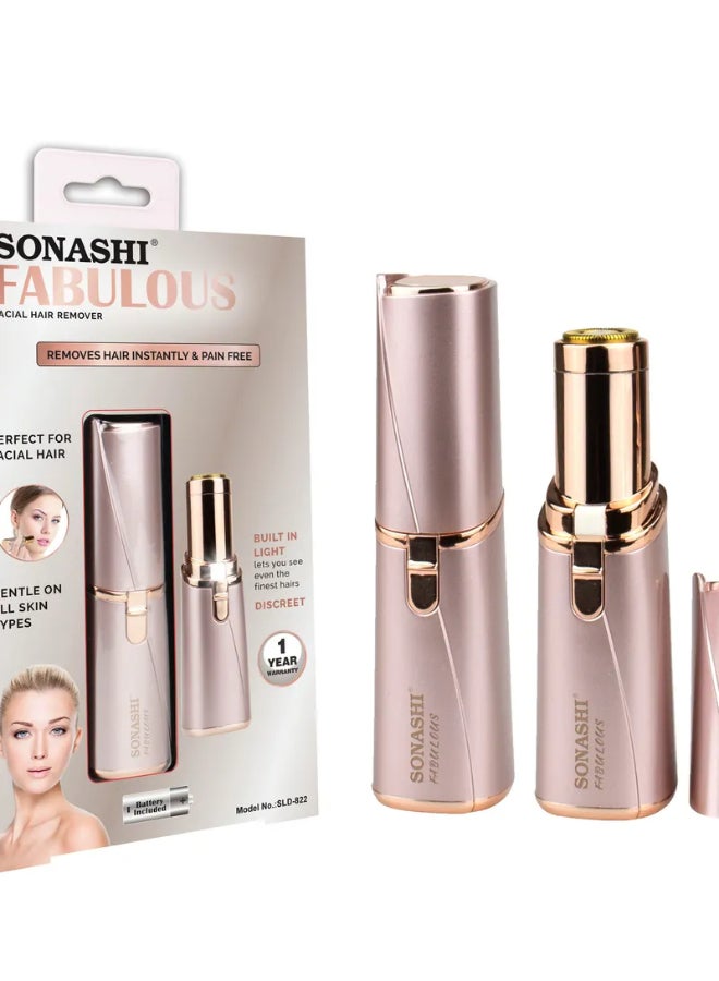 SONASHI Facial Hair Remover Battery Operated Instant And Painless Remover Gold Plated Head With InBuilt LED Light Black Tray And Plastic Hanging Loop  SLD-822 Gold - Image 5