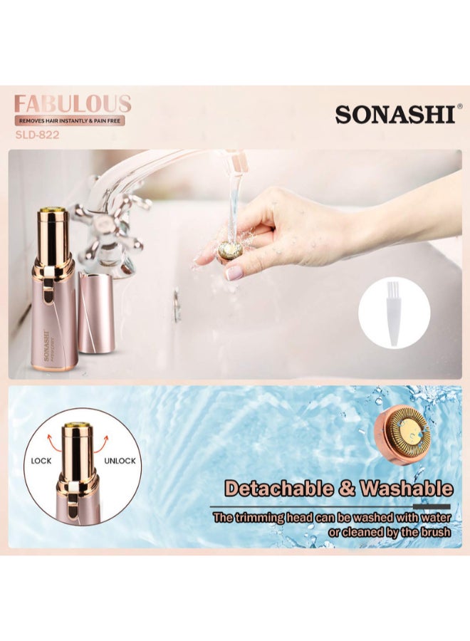 SONASHI Facial Hair Remover Battery Operated Instant And Painless Remover Gold Plated Head With InBuilt LED Light Black Tray And Plastic Hanging Loop  SLD-822 Gold - Image 2