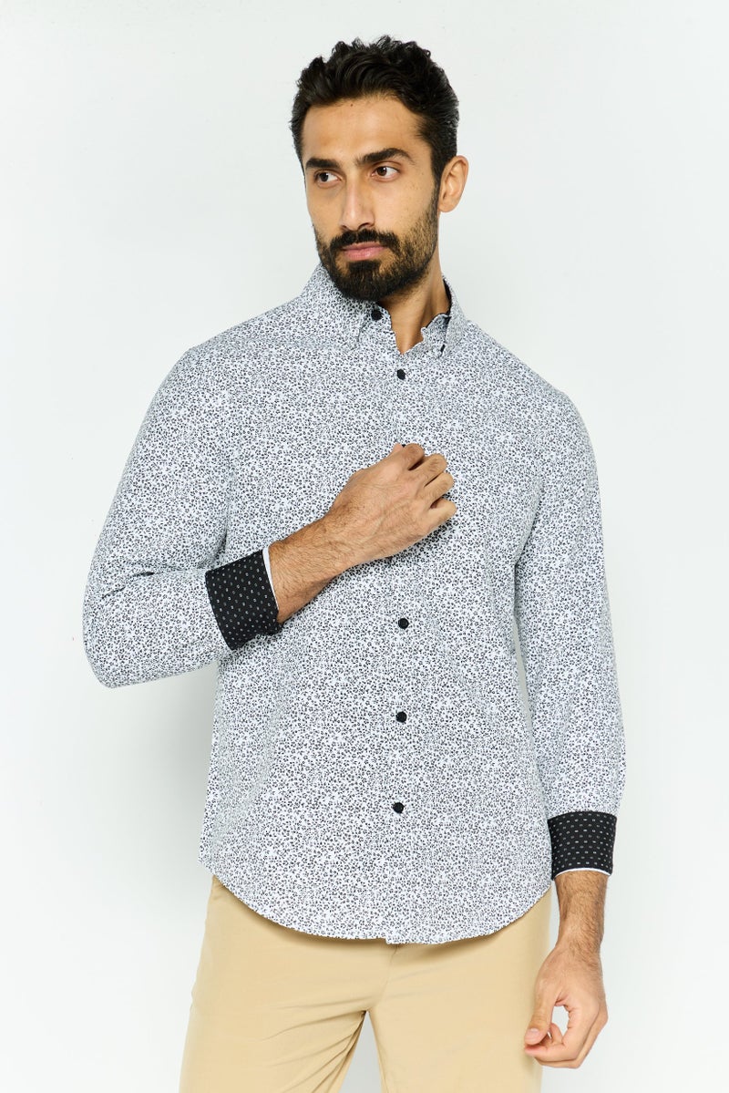 English Laundry قميص رجالي بأكمام طويلة بتصميم نحيف وطباعة شاملة، متعدد الألوان - Image 1