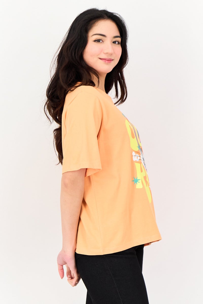 ONLY Looney Tunes x Only Women Crew Neck Short Sleeve Graphic Print T-shirts, Orange - Image 2