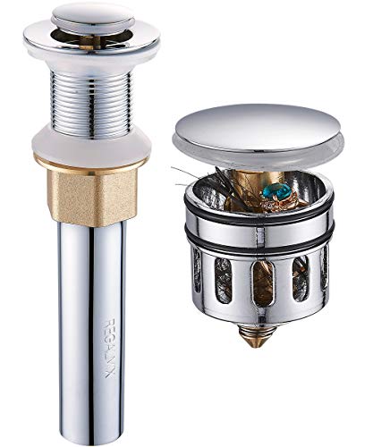 REGALMIX Pop Up Drain, Bathroom Faucet Vessel Vanity Sink Drain Stopper, Built-in Anti-Clogging Strainer, Polished Chrome Without Overflow,Fits Standard American Drain Hole(1-1/2" to 1-3/4") R085A-CP - Image 1