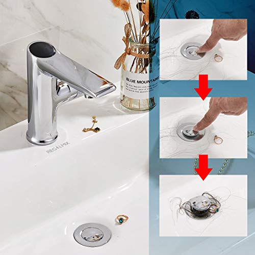 REGALMIX Pop Up Drain, Bathroom Faucet Vessel Vanity Sink Drain Stopper, Built-in Anti-Clogging Strainer, Polished Chrome Without Overflow,Fits Standard American Drain Hole(1-1/2" to 1-3/4") R085A-CP - Image 3