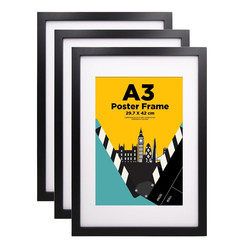 EGOFINE A3 Picture Frames A3 Frames 100 Solid Wood Matted for A4 A3 Photo Frames with Acrylic Glass for Wall Mounting 297 X 42 cm Poster Frames for Portrait PrintingSet of 3 Black
