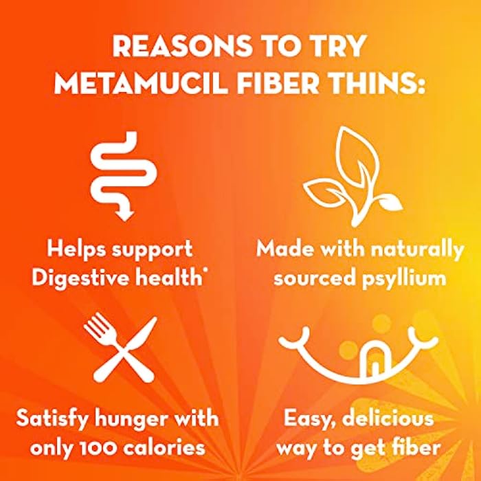Metamucil, Fiber Thins, Daily Psyllium Husk Fiber Supplement, Supports Digestive Health and Satisfies Hunger, Apple Crisp Flavor, 48 Total Servings (4 Packs of 12) - Image 3