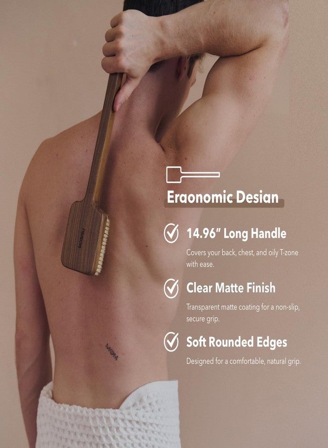 KOSMU Luxury Natural Walnut Wood Boar Bristle Body Brush | Exfoliating & Detoxifying for All Skin Type | Sweeps Away Dead Skin Cells for Luminous, Smooth Skin | for Wet and Dry Use (Long Handle) - Image 5