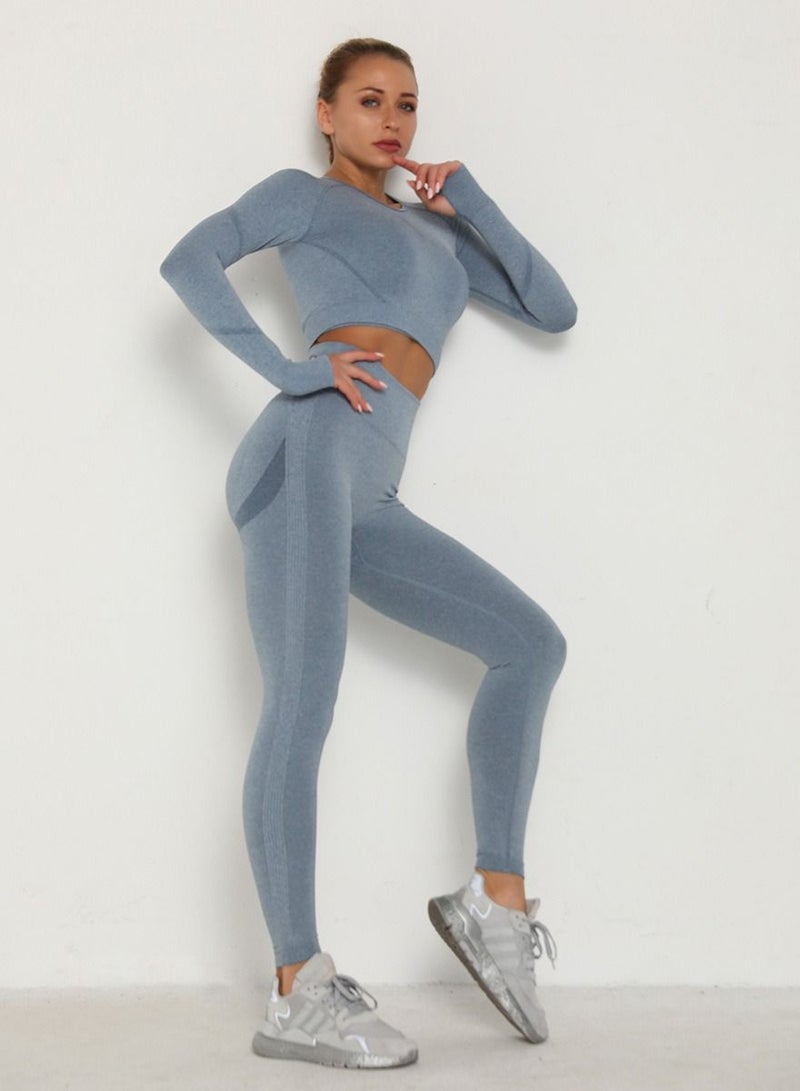 Yoga Tight Fitting Stretch Soft Sets Blue - Image 1