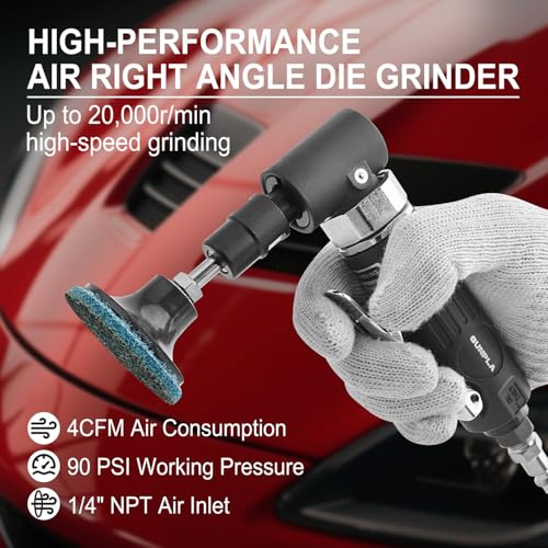 Gunpla 14 inch Angle Air Die Grinder 90 Degree Heavy Duty 20000 RPM with 26 pcs 2inch Roll Lock Sanding Discs for Grinding Deburring Engraving Polishing Engraving and Rust Removal - Image 3