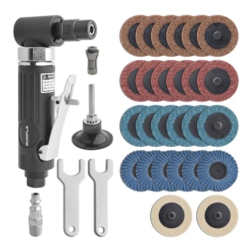 Gunpla 14 inch Angle Air Die Grinder 90 Degree Heavy Duty 20000 RPM with 26 pcs 2inch Roll Lock Sanding Discs for Grinding Deburring Engraving Polishing Engraving and Rust Removal - Image 1
