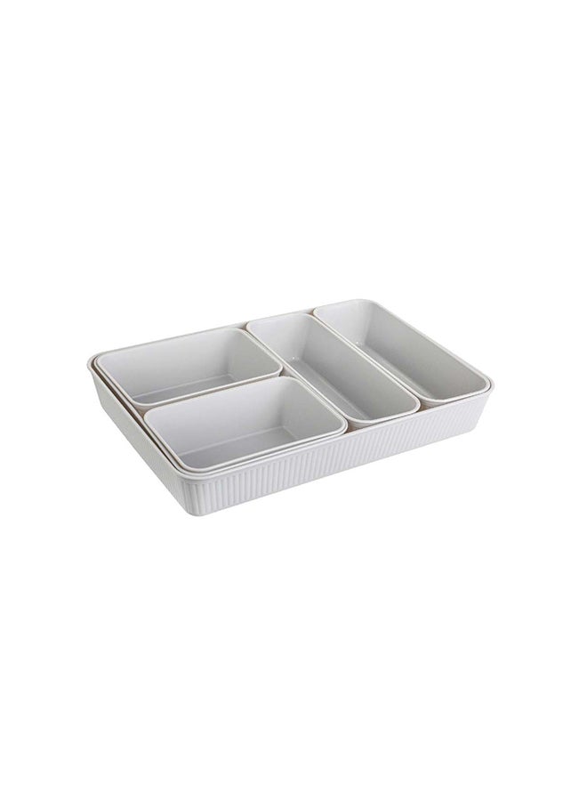 ايست من نون مجموعة من 6 صناديق تخزين بلاستيكية مخططة لتنظيم الأدراج والأدوات المنزلية وأدوات المطبخ والمكتب، باللون الرمادي - Image 2