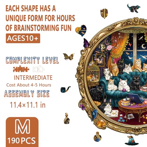 Artipuz Wooden Puzzles for Adults Cat Party Night Wooden Puzzle Unique Shape Wood Jigsaw Puzzle for Adults Wood Puzzles Adult Gifts for Cat Lovers Wall Art Home Decor 190pcs 114 111in M - Image 5