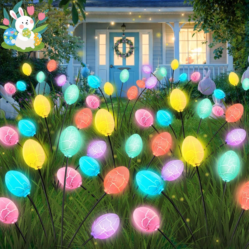 BOSSERN Upgraded 4 Pack Solar Easter Egg Lights Outdoor, Colorful Swaying Firefly Lights with 2 Lighting Modes, Waterproof Solar Pathway Lights for Spring Garden Lawn Yard Patio Porch Easter Decorations - Image 1
