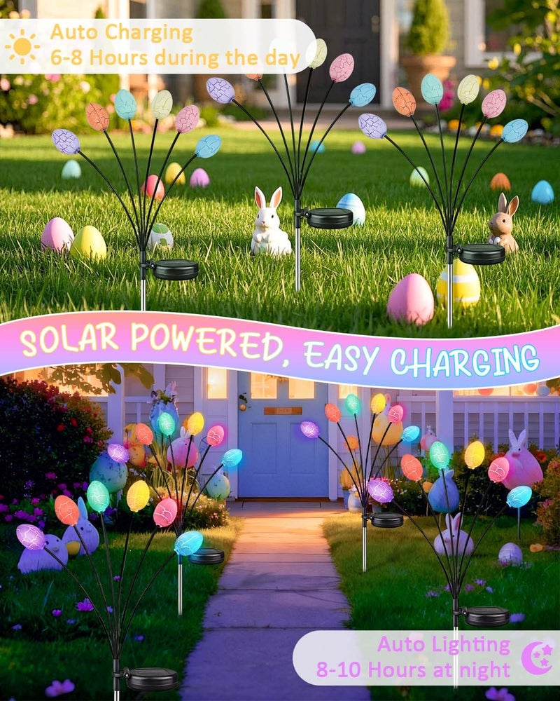 BOSSERN Upgraded 4 Pack Solar Easter Egg Lights Outdoor, Colorful Swaying Firefly Lights with 2 Lighting Modes, Waterproof Solar Pathway Lights for Spring Garden Lawn Yard Patio Porch Easter Decorations - Image 4