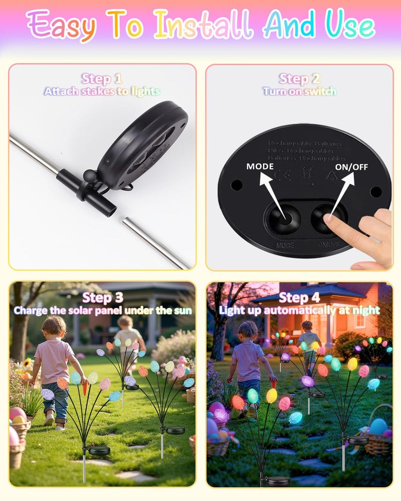 BOSSERN Upgraded 4 Pack Solar Easter Egg Lights Outdoor, Colorful Swaying Firefly Lights with 2 Lighting Modes, Waterproof Solar Pathway Lights for Spring Garden Lawn Yard Patio Porch Easter Decorations - Image 5
