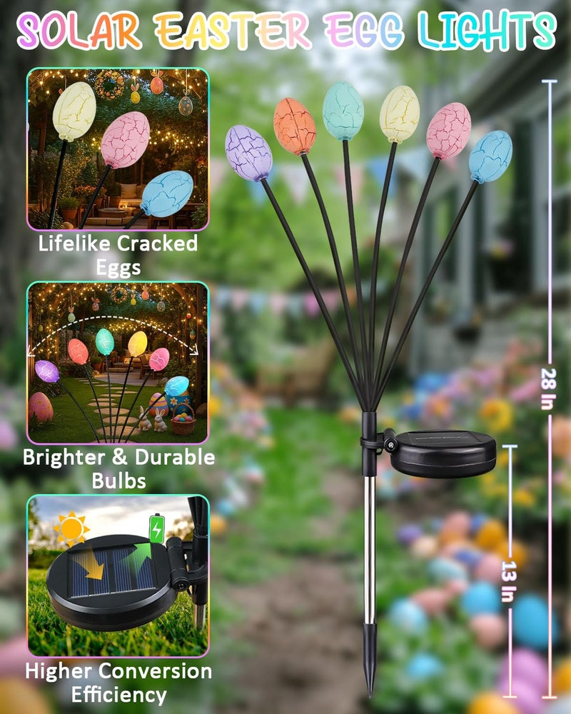 BOSSERN Upgraded 4 Pack Solar Easter Egg Lights Outdoor, Colorful Swaying Firefly Lights with 2 Lighting Modes, Waterproof Solar Pathway Lights for Spring Garden Lawn Yard Patio Porch Easter Decorations - Image 3