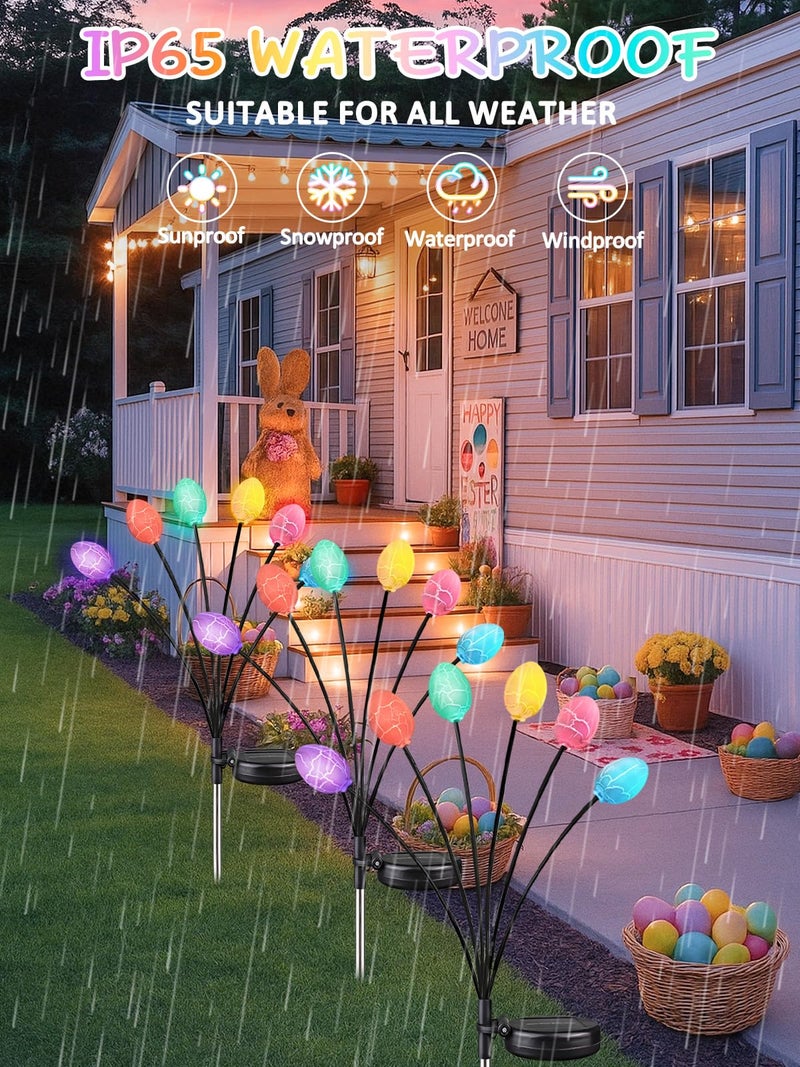 BOSSERN Upgraded 4 Pack Solar Easter Egg Lights Outdoor, Colorful Swaying Firefly Lights with 2 Lighting Modes, Waterproof Solar Pathway Lights for Spring Garden Lawn Yard Patio Porch Easter Decorations - Image 2