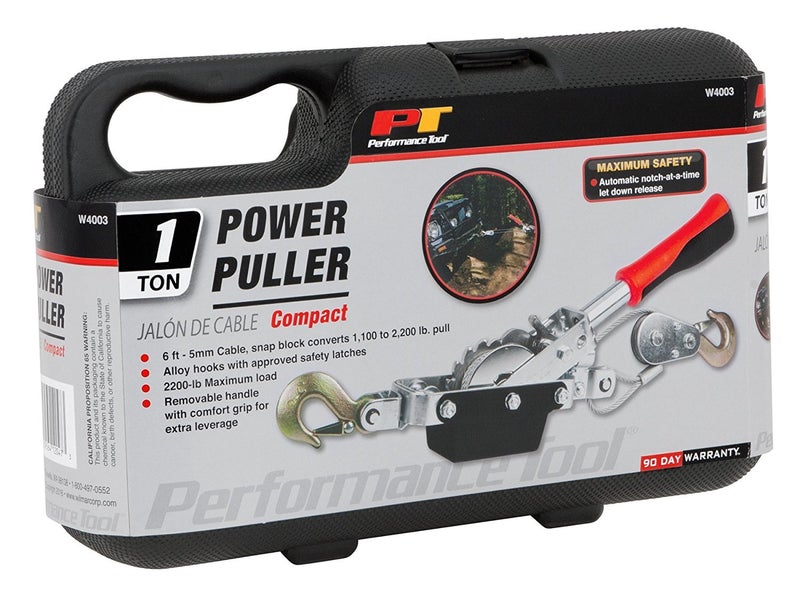 Performance Tool أداة الأداء W4003 رافعة طاقة مدمجة بسعة 1 طن، كابل طائرات بطول 6 أقدام، مقبض قابل للإزالة وحقيبة حمل للتخزين السهل والتنقل - Image 2