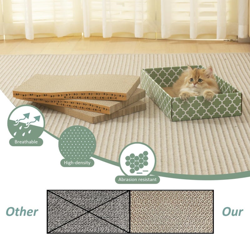 MECOOL Cat Scratching Board，3PC Scratch Pad with Box，Reversible Corrugated Scratcher Cardboard and Lounge Bed for Indoor Cats, Catnip - Image 5