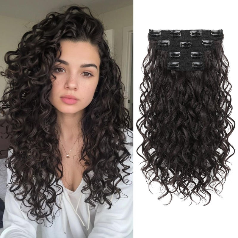 REECHO Curly Hair Extensions, 4PCS 16 inch Clip in Hair Extensions Lace Weft Short Curly Hair Extension Clip Ins Invisible Natural Hairpieces for Women, Off Black - Image 1
