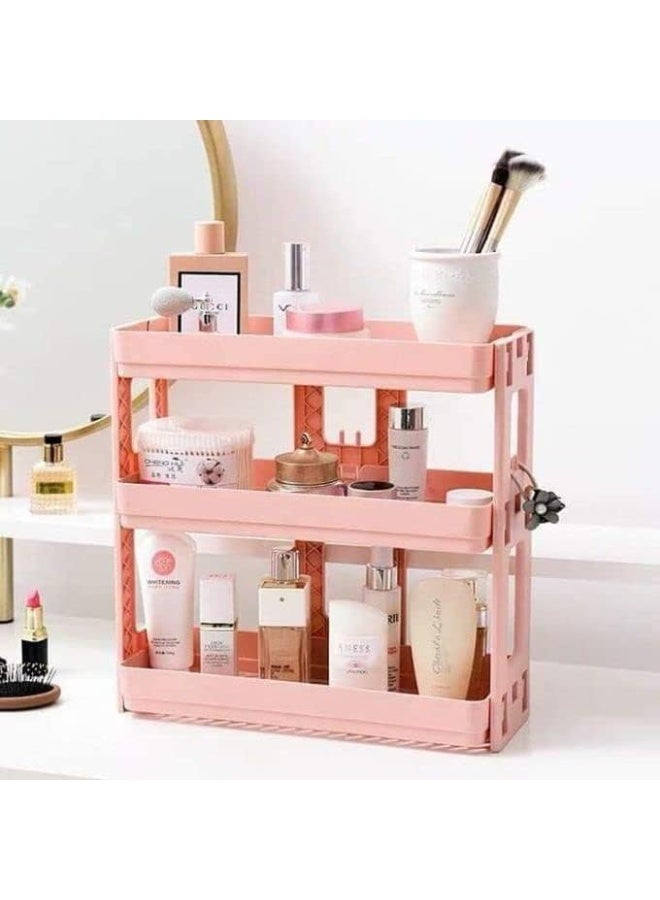 3-Tier Multi-Layer Kitchen & Bathroom Organizer Trolley, Rolling Storage Cart with Wheels, Space-Saving Utility Rack for Kitchen, Bathroom, Laundry & Home Organization (Pink) - Image 3