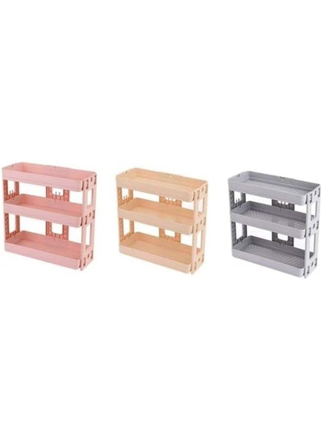 3-Tier Multi-Layer Kitchen & Bathroom Organizer Trolley, Rolling Storage Cart with Wheels, Space-Saving Utility Rack for Kitchen, Bathroom, Laundry & Home Organization (Pink) - Image 4