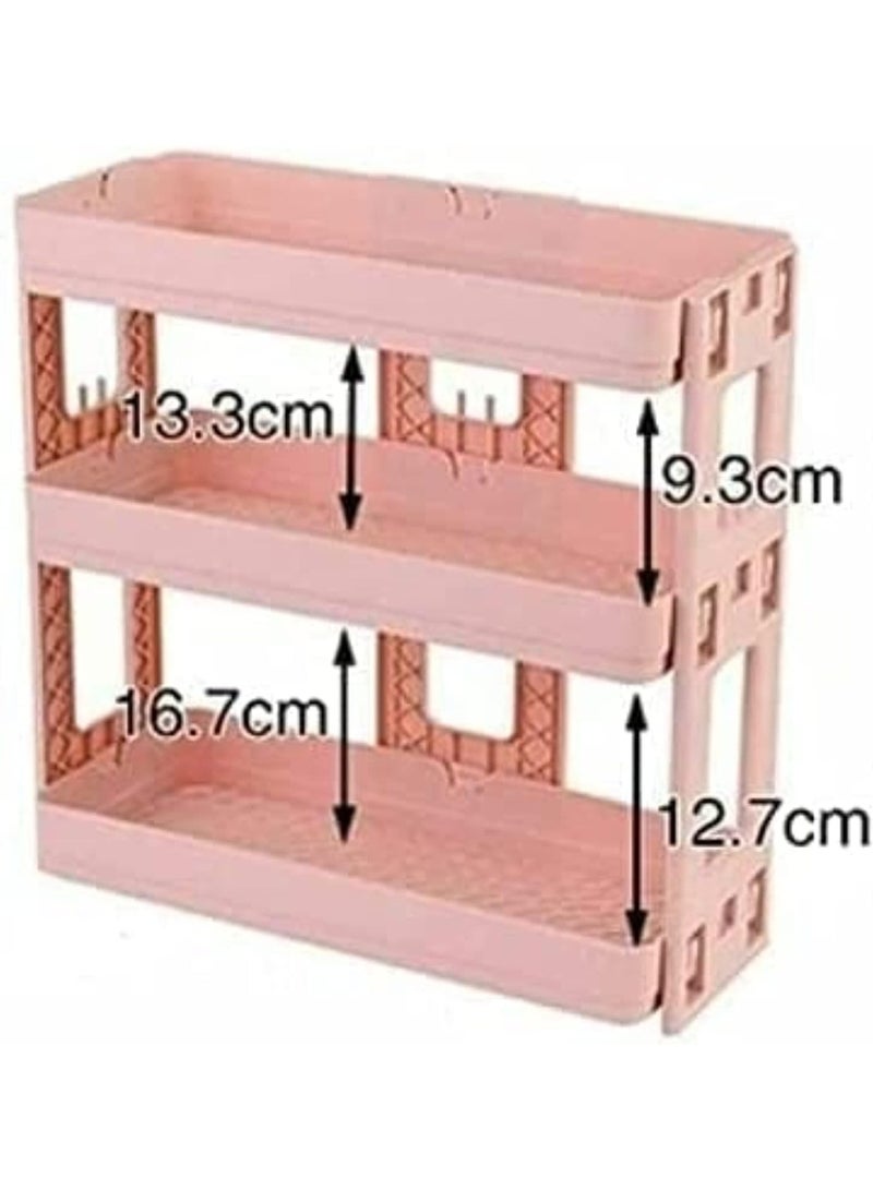 3-Tier Multi-Layer Kitchen & Bathroom Organizer Trolley, Rolling Storage Cart with Wheels, Space-Saving Utility Rack for Kitchen, Bathroom, Laundry & Home Organization (Pink) - Image 5