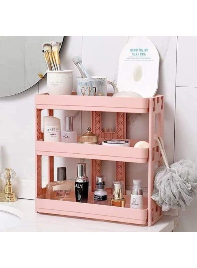 3-Tier Multi-Layer Kitchen & Bathroom Organizer Trolley, Rolling Storage Cart with Wheels, Space-Saving Utility Rack for Kitchen, Bathroom, Laundry & Home Organization (Pink) - Image 1