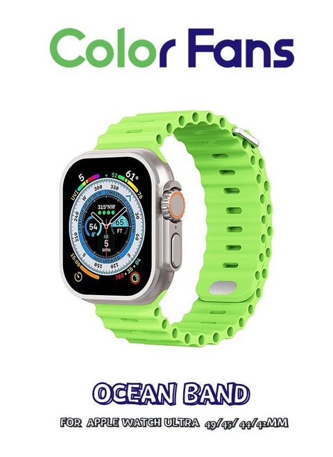 Soft Silicone Ocean Sports Strap Compatible Apple Watch Ultra 49mm 45mm 44mm 42mm for Men Women, Adjustible Watch Band for Apple Watch Ultra/SE/Series 9/8/7/6/5/4/3/2/1 - Apple Green