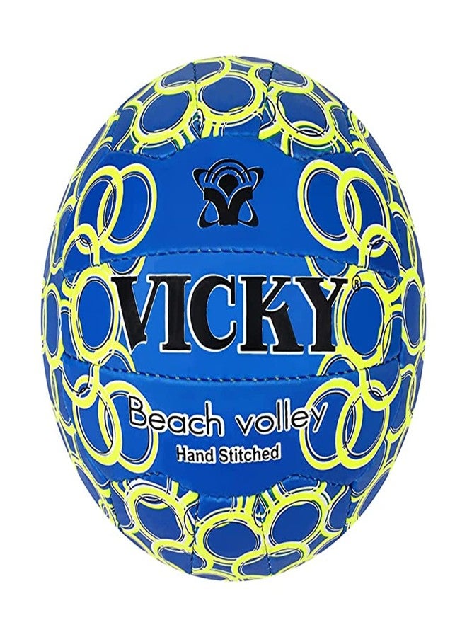 Vicky Beach Volleyball Exquisite Craft & Superior Hand Sewn Synthetic Material Built Ideal Ball for Training & Practising Sports- Blue/Yellow - Image 1