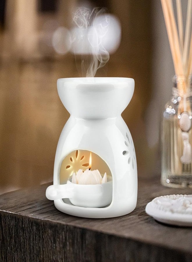 Restynic Ceramic Oil & Wax Burner – Tea Light Warmer for Quick Aromatherapy Relaxation, for Aromatherapy Enthusiasts | Flower Pattern to Elevate Home/Bedroom Charm - Image 2