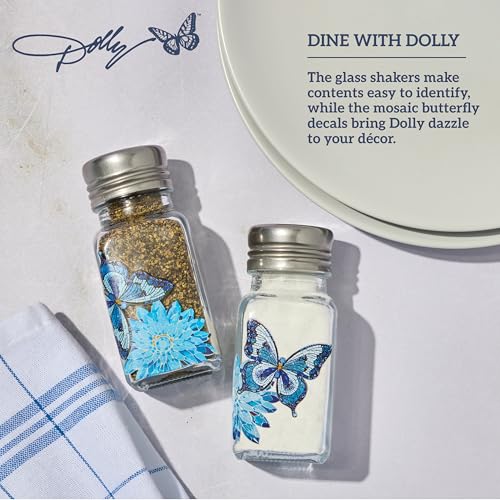 Dolly Parton Glass Salt and Pepper Shakers with Mosaic Flowers and Butterfly Design, Easy to Fill, Set of 2, 3 Ounce - Image 3