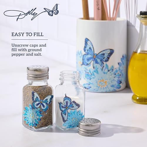 Dolly Parton Glass Salt and Pepper Shakers with Mosaic Flowers and Butterfly Design, Easy to Fill, Set of 2, 3 Ounce - Image 5