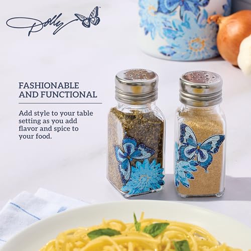 Dolly Parton Glass Salt and Pepper Shakers with Mosaic Flowers and Butterfly Design, Easy to Fill, Set of 2, 3 Ounce - Image 4