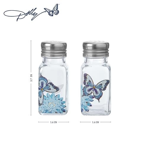 Dolly Parton Glass Salt and Pepper Shakers with Mosaic Flowers and Butterfly Design, Easy to Fill, Set of 2, 3 Ounce - Image 2