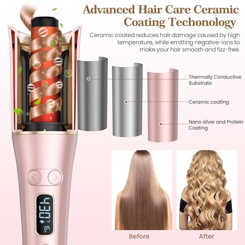 Laluztop Automatic Curling Iron, Auto Hair Curler Wand with 4 Temperatures & 3 Timers & LCD Display, Curling Iron with 1" Large Rotating Barrel, Dual Voltage Auto Shut-Off Spin Iron for Hair Styling - Image 4