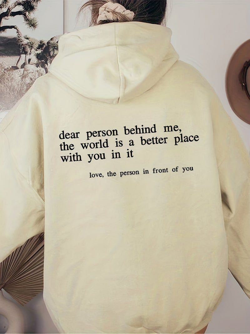 Foreign Trade Womens Velvet Sweatshirt Plain Slogan Printed Kangaroo Flap Pocket Pants Drawstring Printed Hoodie Apricot