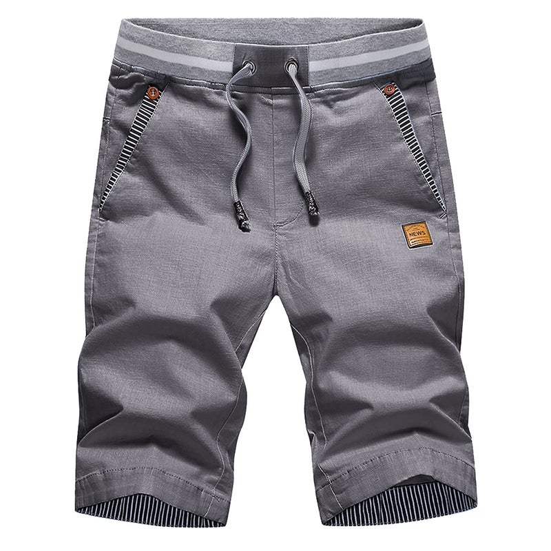 Tansozer Mens Shorts Casual Classic Fit Drawstring Summer Beach Shorts with Elastic Waist and Pockets Grey L - Image 1