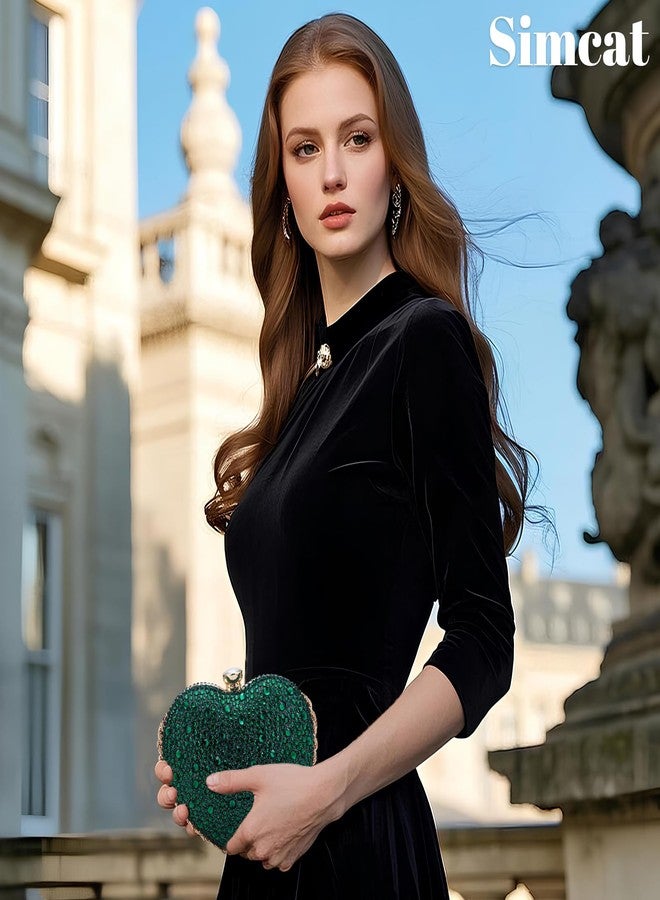 Simcat Cute Heart Shape Clutch Purses Love Heart Women Rhinestone Wedding Handbag Clutch Party Evening Bag - Image 5