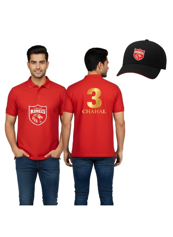 PRINTSHOP4ME Punjab Cricket Men's Dry-Fit Polo Neck T-Shirt|Tshirt With Cap|Soft&Breathable Sportswear For Cricket Lovers|Wear It For Games - Image 1